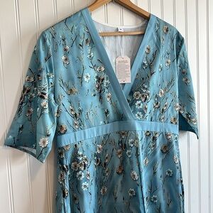 Made with Love floral blue maxi dress women‎ size medium faux wrap pockets flowy